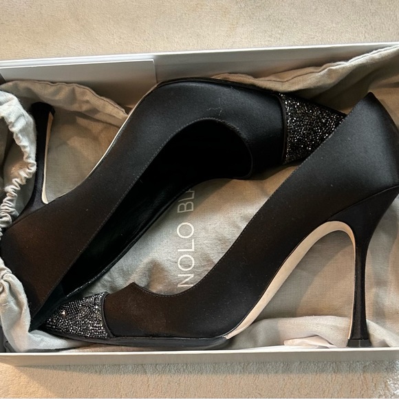 Manolo Blahnik "Crystalbi" Satin Crystal Cap Toe Pumps - MSRP $1095 - Picture 8 of 9